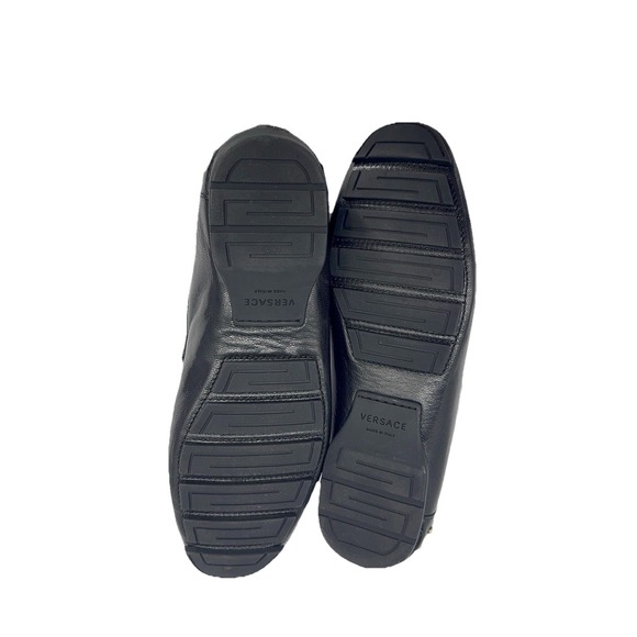 Versace Men Loafers Size 40 Black Gold Studded Genuine Leather Italy Shoes - Picture 3 of 7